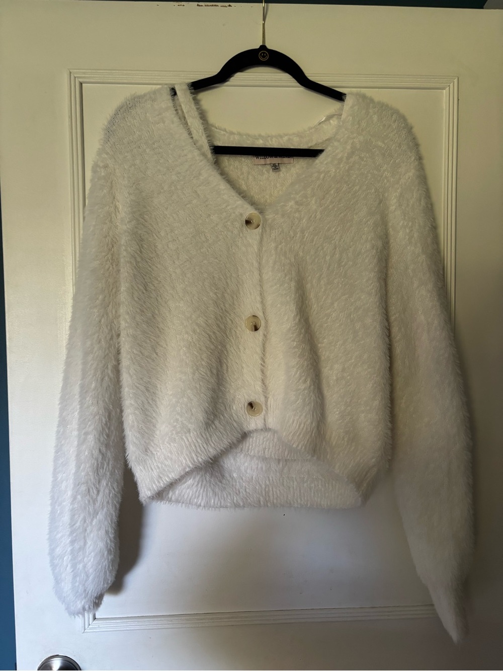 Fuzzy Ivory Button-Front Women's Cardigan